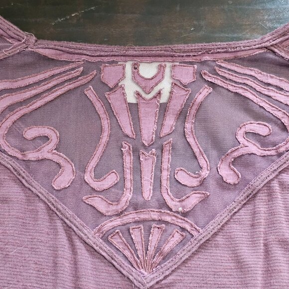 Free People Mauve Long Sleeve Mesh Back Top Embroidered Details size S - Picture 4 of 15